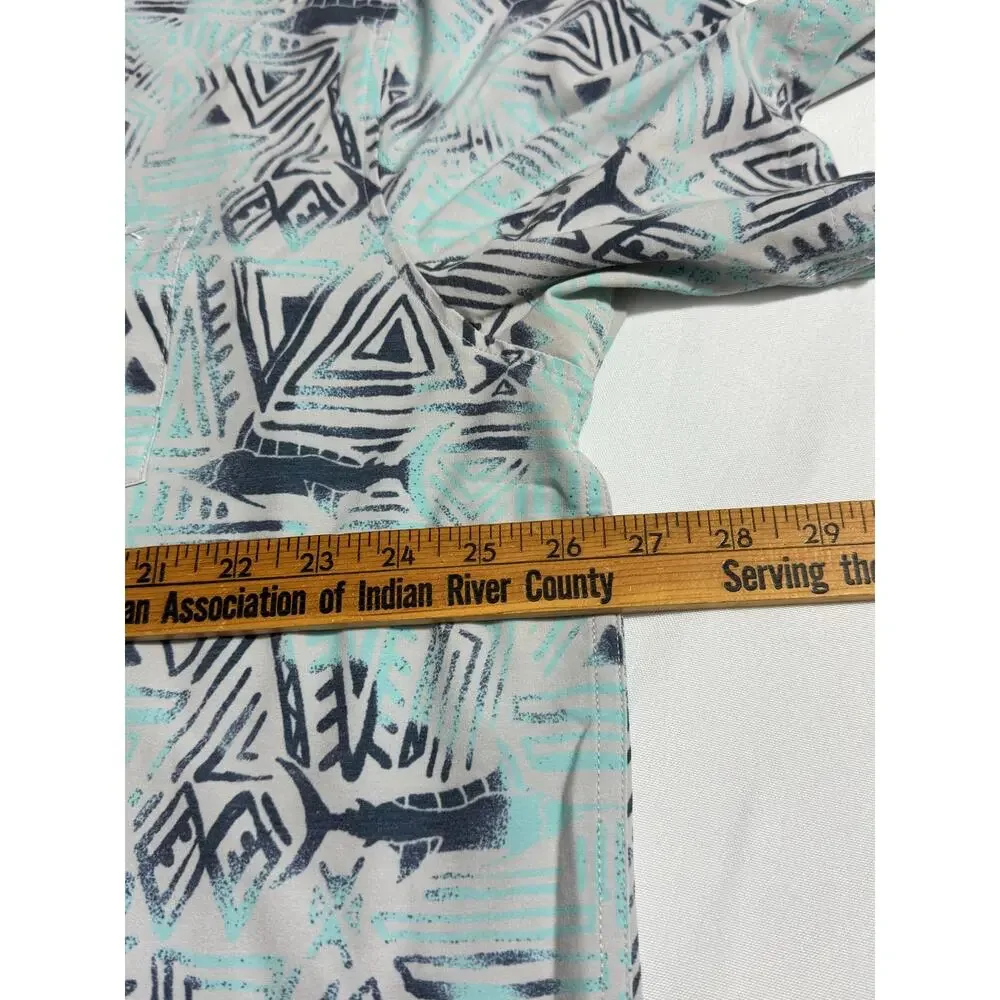 Huk White Blue Swordfish Stretch Button Up Shirt 2XL